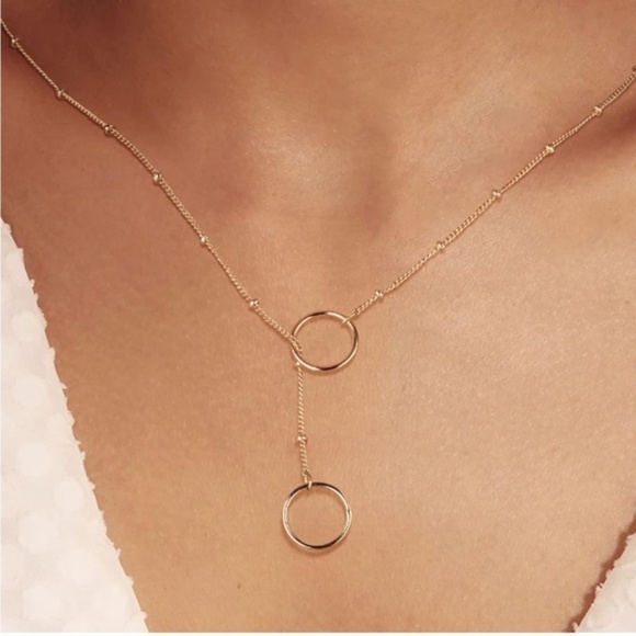 GOLD 14k Gold Plated Circle Beaded Lariat Necklace - Picture 1 of 3